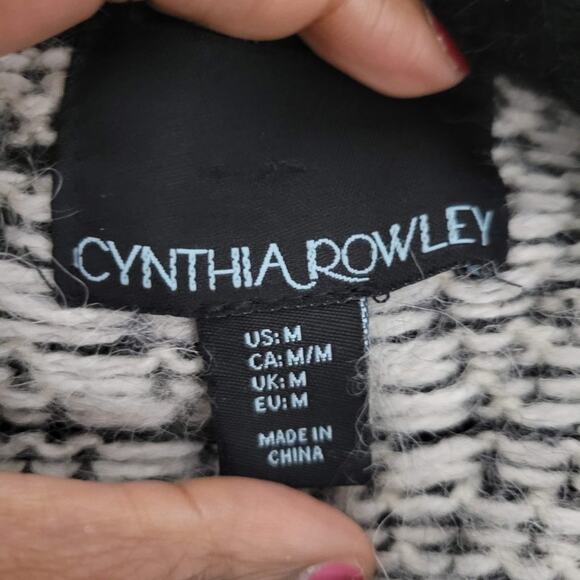 Cynthia Rowley Sweater Black Alpaca Open Front Cardigan Long Chunky Size Medium - Picture 7 of 12
